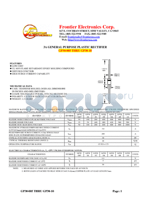 GP30-02 datasheet - 3A GENERAL PURPOSE PLASTIC RECTIFIER
