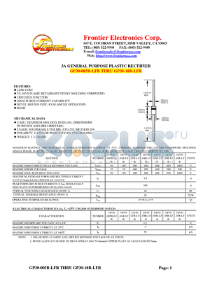 GP30-02R-LFR datasheet - 3A GENERAL PURPOSE PLASTIC RECTIFIER