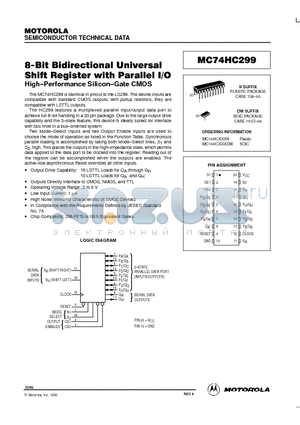 MC74HC299DW datasheet - 8-Bit Bidirectional Universal Shift Register with Parallel I/O