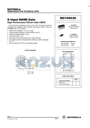 MC74HC30N datasheet - 8-Input NAND Gate High-Performance Silicon-Gate CMOS