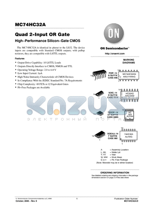 MC74HC32ADTR2G datasheet - Quad 2−Input OR Gate High−Performance Silicon−Gate CMOS