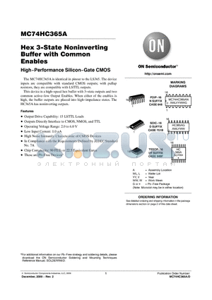 MC74HC365A datasheet - Hex 3-State Noninverting Buffer with Common Enables