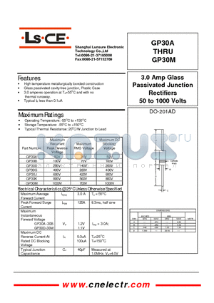 GP30B datasheet - 3.0Amp glass passivated junction rectifiers 50to1000 volts