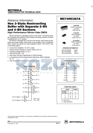 MC74HC367ADT datasheet - Hex 3-State Noninverting Buffer with Separate 2-Bit and 4-Bit Sections