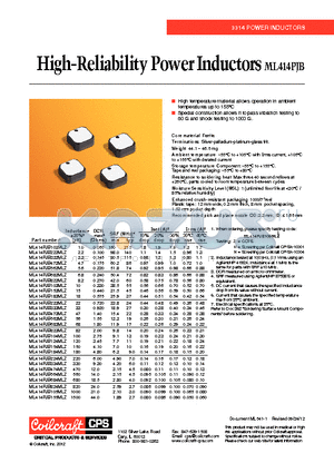 ML416PJB154MLZ datasheet - High-Reliability Power Inductors