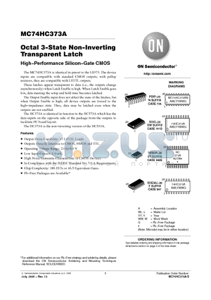 MC74HC373A_05 datasheet - Octal 3−State Non−Inverting Transparent Latch High−Performance Silicon−Gate CMOS
