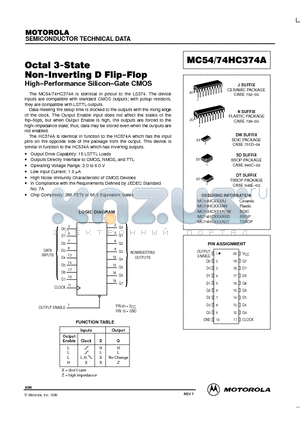 MC74HC374A datasheet - Octal 3-State Non-Inverting D Flip-Flop