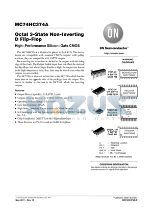 MC74HC374ADWG datasheet - Octal 3-State Non-Inverting D Flip-Flop