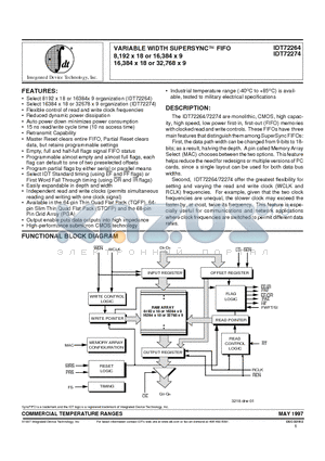 IDT72274L20TF datasheet - VARIABLE WIDTH SUPERSYNCO FIFO 8,192 x 18 or 16,384 x 9 16,384 x 18 or 32,768 x 9