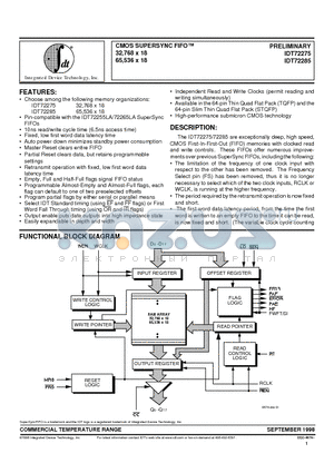 IDT72275L10PF datasheet - CMOS SUPERSYNC FIFO