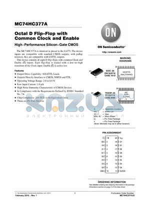 MC74HC377ADWG datasheet - Octal D Flip-Flop with Common Clock and Enable High−Performance Silicon−Gate CMOS