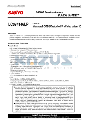 LC074146LP datasheet - CMOS IC Monaural CODECAudio I/F Video driver IC