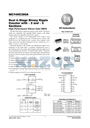 MC74HC390ADR2 datasheet - Dual 4-Stage Binary Ripple Counter with 2 and 5 Sections