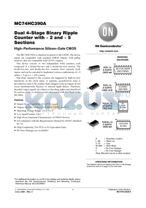 MC74HC390ADR2G datasheet - Dual 4−Stage Binary Ripple Counter with /2and /5 Sections High−Performance Silicon−Gate CMOS