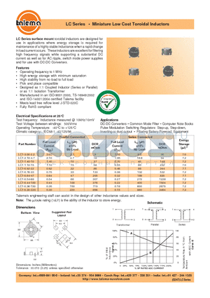 LC1-1.40-10 datasheet - Miniature Low Cost Toroidal Inductors