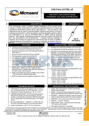 LC10 datasheet - 1500 WATT LOW CAPACITANCE TRANSIENT VOLTAGE SUPPRESSOR