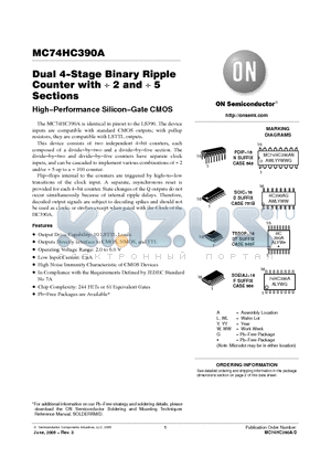 MC74HC390ANG datasheet - Dual 4−Stage Binary Ripple Counter with /2and /5 Sections High−Performance Silicon−Gate CMOS