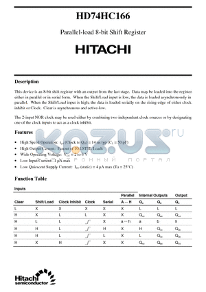 HD74HC166 datasheet - Parallel-load 8-bit Shift Register