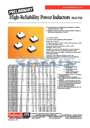 ML427PJB103MLZ datasheet - High-Reliability Power Inductors