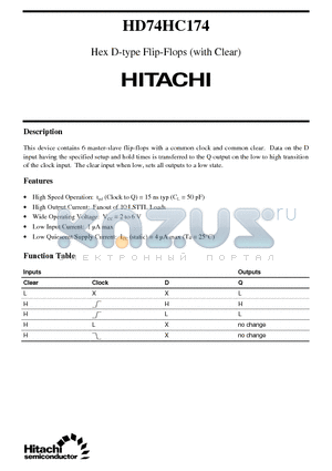 HD74HC174 datasheet - Hex D-type Flip-Flops (with Clear)