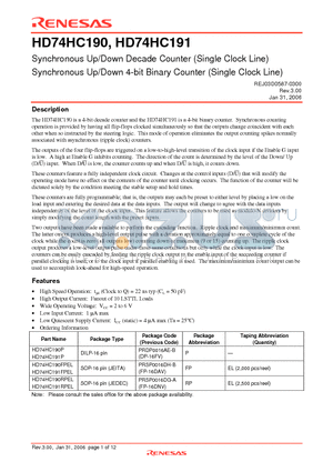 HD74HC190 datasheet - Synchronous Up/Down Decade Counter (Single Clock Line)