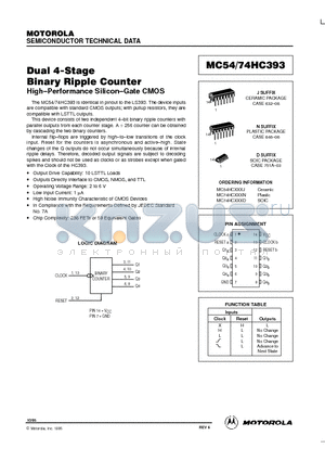 MC74HC393N datasheet - Dual 4-Stage Binary Ripple Counter