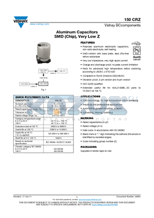 MAL215097411E3 datasheet - Aluminum Capacitors SMD (Chip), Very Low Z