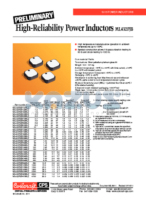 ML432PJB102MLZ datasheet - High-Reliability Power Inductors