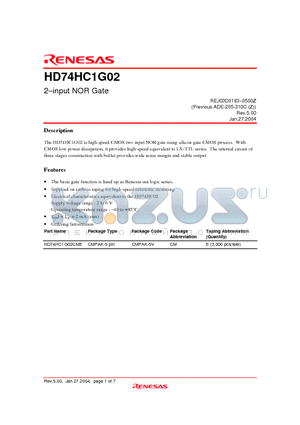 HD74HC1G02 datasheet - 2-input NOR Gate