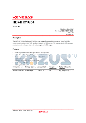 HD74HC1G04 datasheet - Inverter