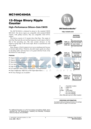 MC74HC4040ADG datasheet - 12−Stage Binary Ripple Counter High−Performance Silicon−Gate CMOS