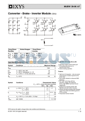MUBW30-06A7 datasheet - Converter - Brake - Inverter Module (CBI2)