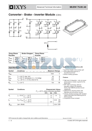MUBW75-06A8 datasheet - Converter - Brake - Inverter Module (CBI3)