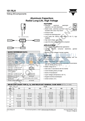 MAL215131109E3 datasheet - Aluminum Capacitors Radial Long-Life, High Voltage