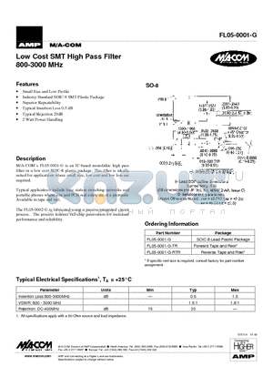 FL05-0001-G datasheet - Low Cost SMT High Pass Filter 800-3000 MHz