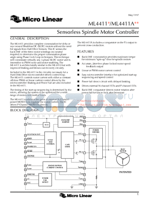 ML4411ACS datasheet - Sensorless Spindle Motor Controller