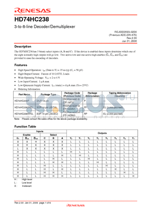 HD74HC238P datasheet - 3-to-8-line Decoder/Demultiplexer