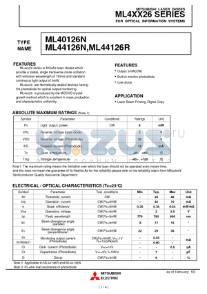 ML44126R datasheet - FOR OPTICAL INFORMATION SYSTEMS