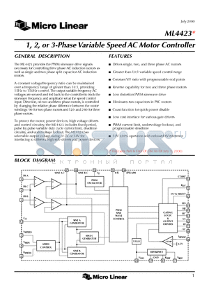 ML4423 datasheet - 1, 2, or 3-Phase Variable Speed AC Motor Controller