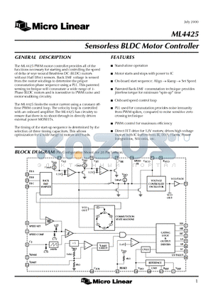 ML4425CP datasheet - Sensorless BLDC Motor Controller