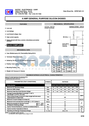 GP600 datasheet - 6 AMP GENERAL PURPOSE SILICON DIODES