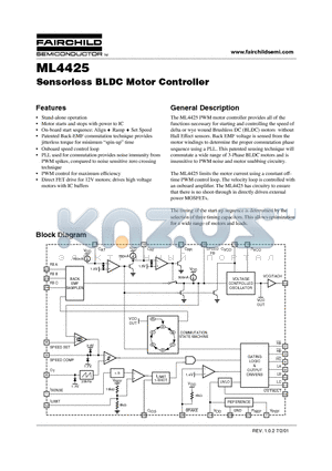 ML4425IP datasheet - Sensorless BLDC Motor Controller