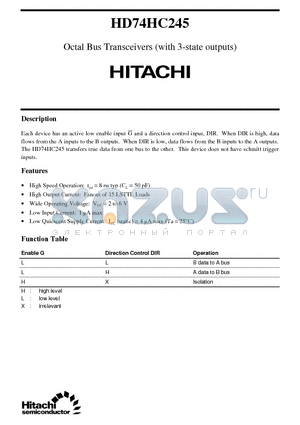 HD74HC245 datasheet - Octal Bus Transceivers (with 3-state outputs)