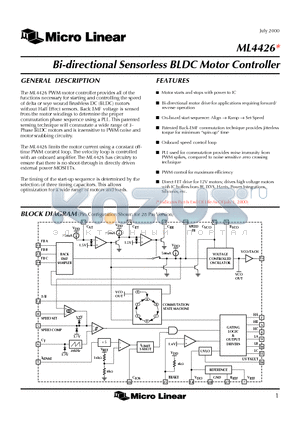 ML4426CS datasheet - Bi-directional Sensorless BLDC Motor Controller