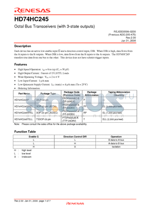 HD74HC245P datasheet - Octal Bus Transceivers (with 3-state outputs)