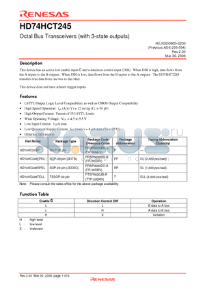 HD74HC245TELL datasheet - Octal Bus Transceivers (with 3-state outputs)