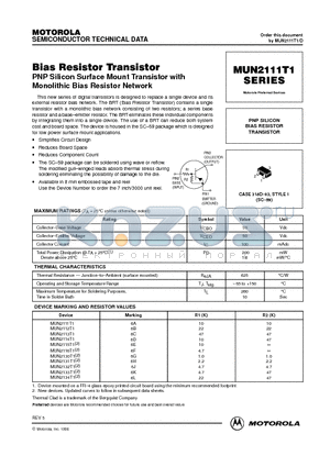 MUN2112T1 datasheet - PNP SILICON BIAS RESISTOR TRANSISTOR