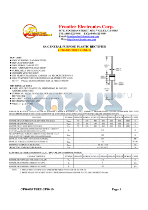GP80-10 datasheet - 8A GENERAL PURPOSE PLASTIC RECTIFIER