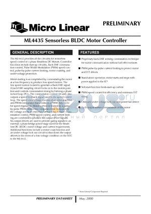ML4435 datasheet - Sensorless BLDC Motor Controller