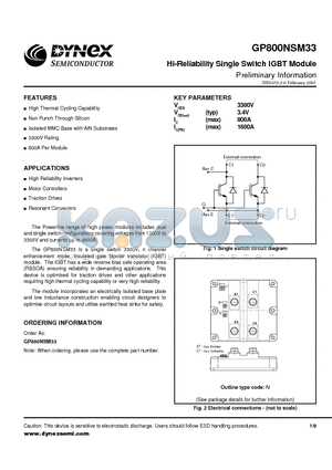 GP800NSM33 datasheet - Hi-Reliability Single Switch IGBT Module Preliminary Information